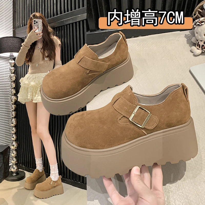 2025新款小个子增高时尚百搭乐福鞋软底勃肯鞋厚底平底休闲女单鞋