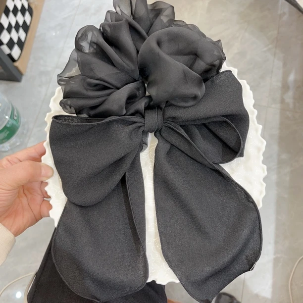 B30经典黑色薄纱蝴蝶结飘带