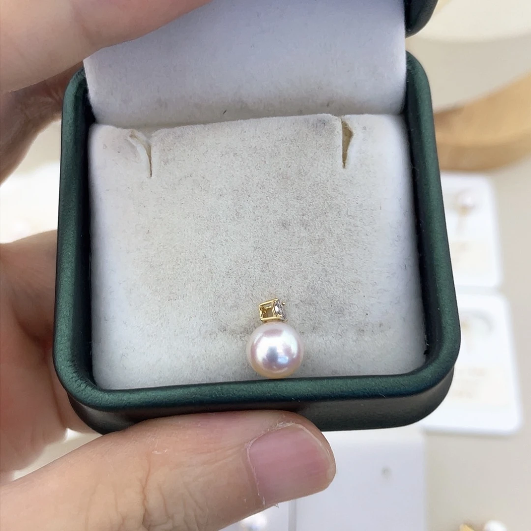 海水珍珠吊坠(不含链)18K金镶嵌7.5-8戴妃吊坠