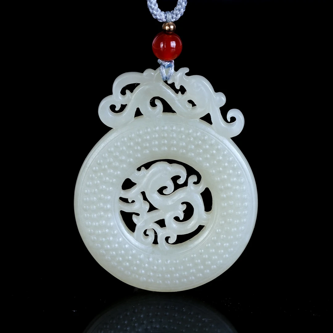 痕玉传承｜珍藏级和田青白玉龙凤配｜48*38*6