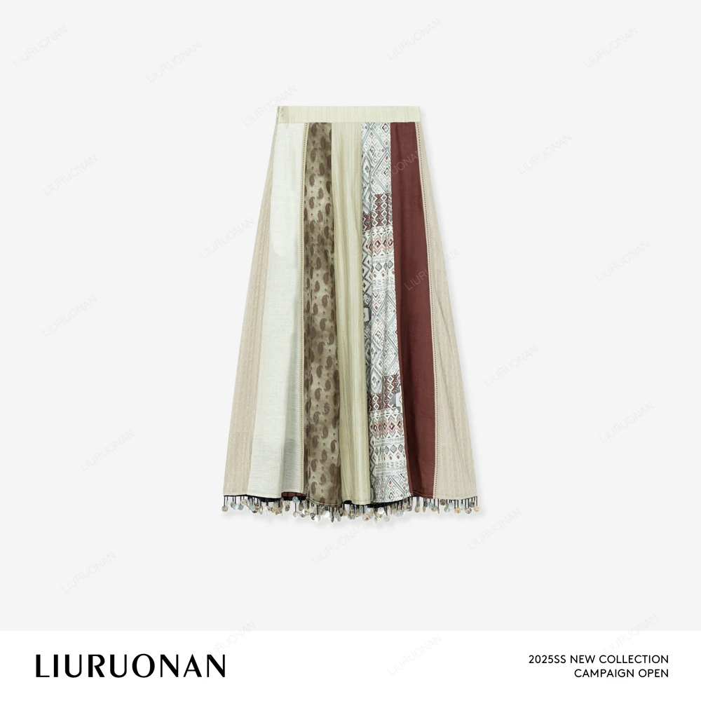 LIURUONAN 25SS【扎西德勒】原创复古设计感不规则拼接流苏半身裙女
