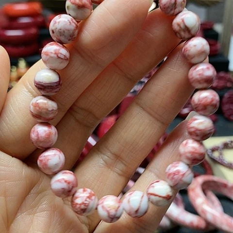 天然辰砂原石卡8手链