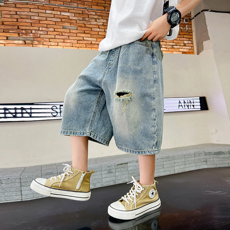 男童潮牌破洞牛仔短裤夏季2025年新款韩版儿童洋气中大童裤子