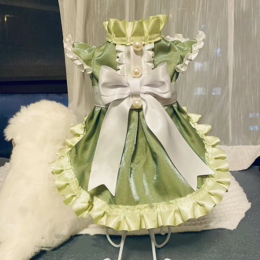 小狗狗春秋薄款衣服宠物猫咪礼服法斗柯基比熊约克夏少女连身裙子