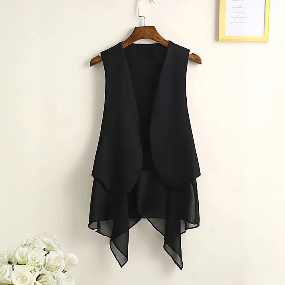 春秋不规则雪纺马甲女款中长款薄款无袖西装背心坎肩2024新款夏季