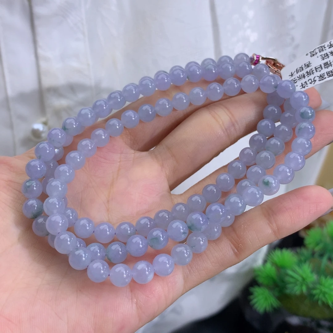 翡翠未镶嵌手串卡6冰胶蓝紫飘花项链