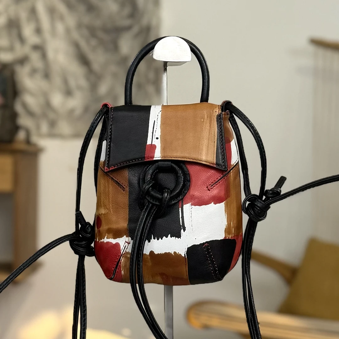 纯手工彩绘真皮轻奢女士时尚斜挎包单肩女包手拎包头层牛皮手机包