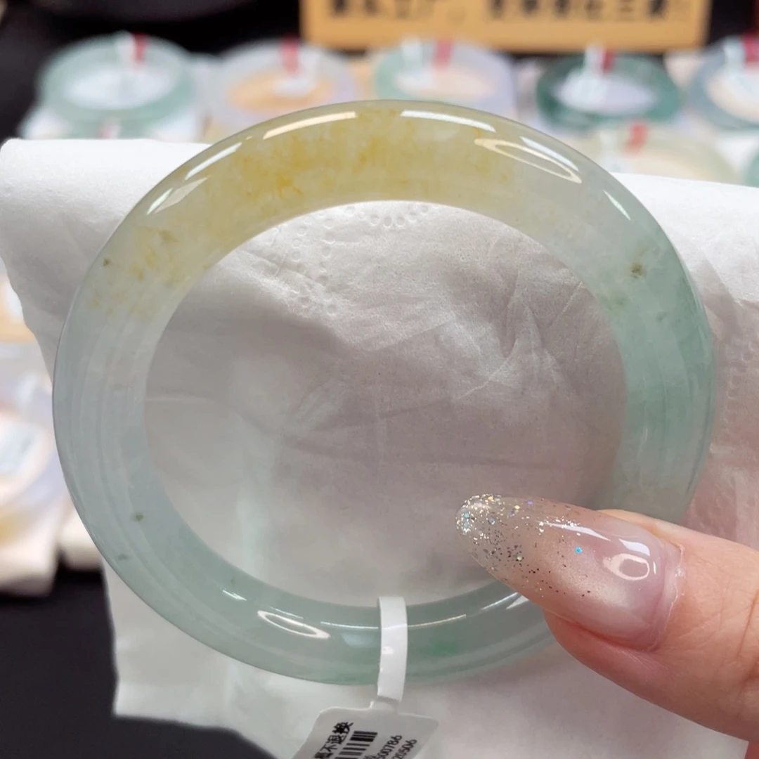 未镶嵌手镯翡翠52.5落日晚霞黄加绿绝美35号