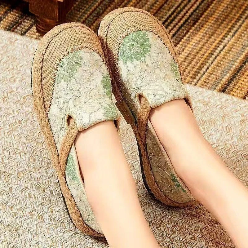 新款民族风懒人渔夫鞋亚麻舒适透气女鞋复古风软底北京布鞋女透气