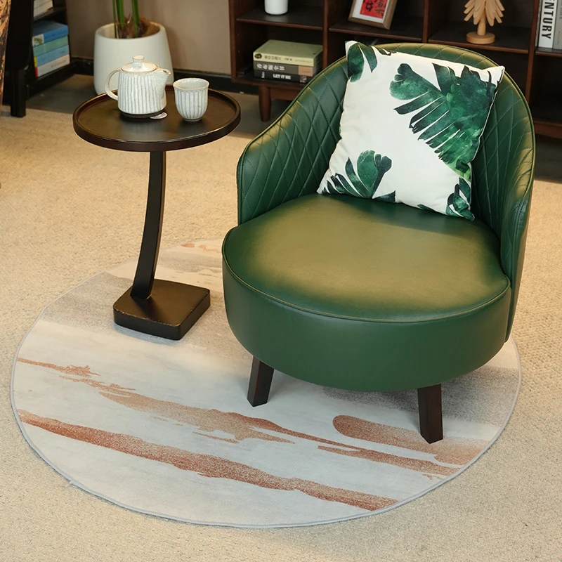 菱格沙发椅配地毯抱枕茶几全绿旋转懒人沙发椅家用高级家具不无竹