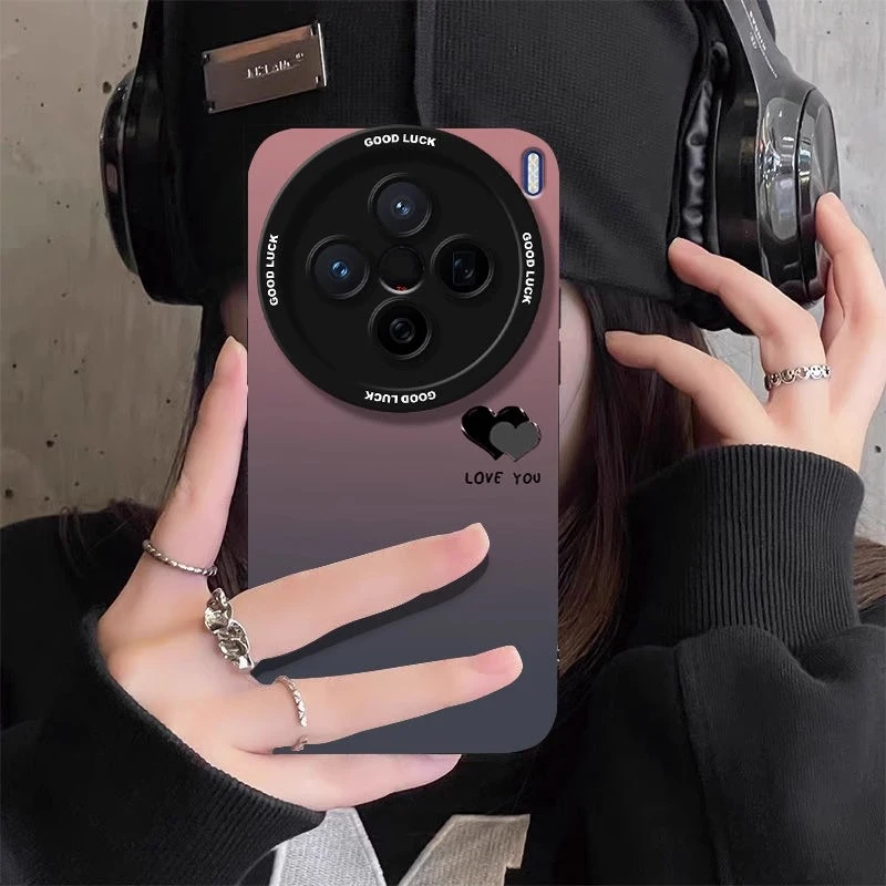 渐变爱心适用vivox300新款手机壳女生可爱x300pro高级感全包防摔