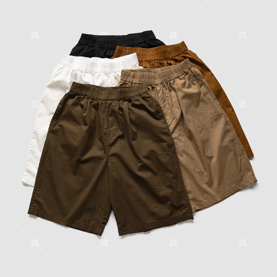 女款夏季全棉六分裤复古时尚新款薄款中裤松紧腰宽松百搭短裤直筒