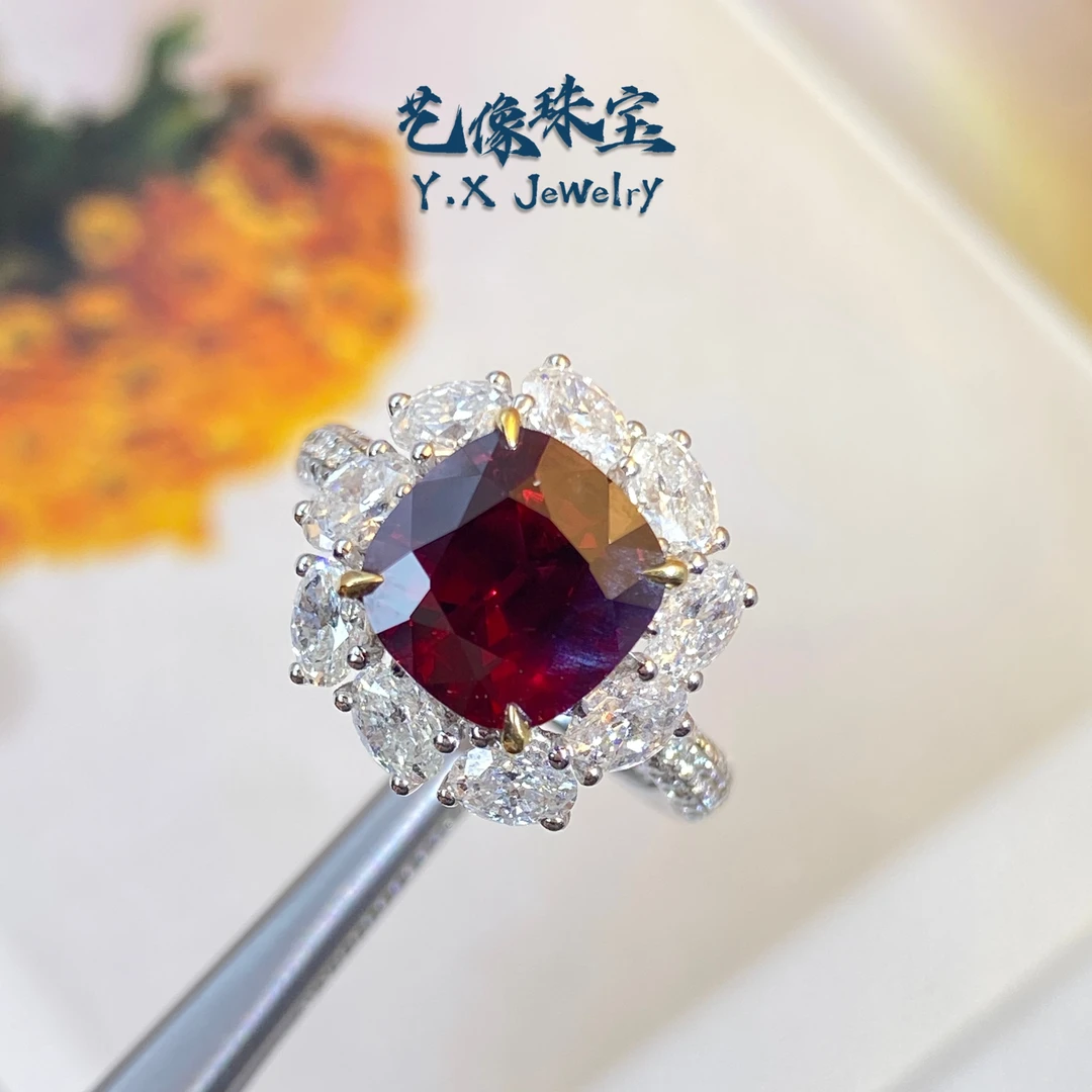 【艺像专属】18K金/天然红宝石戒指/N/鸽血红/4.19ct/AIGS-YG