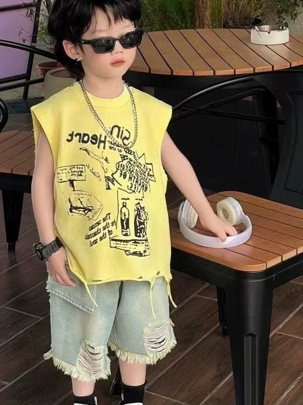 4898男女童时髦洋气潮流休闲百搭夏季无边背心