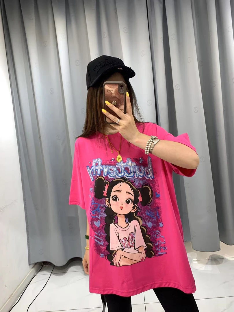 可米 新款夏季百搭宽松潮流个性跑量美女娃娃休闲T恤 925（衣长72