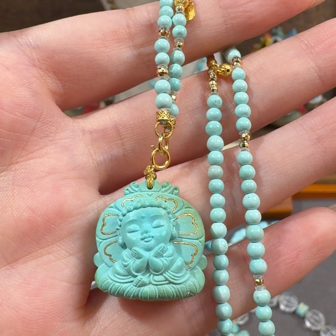 18K金镶嵌绿松石项链宝宝佛