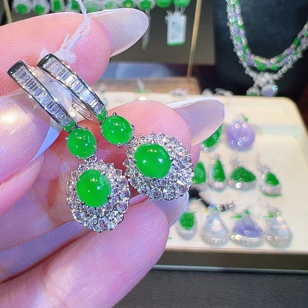 翡翠18K金镶嵌耳环翡翠