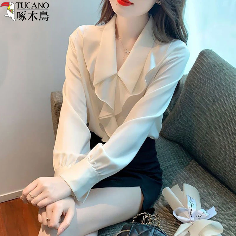 法式衬衫女早春职业通勤气质别致白衬衫白色衬衫