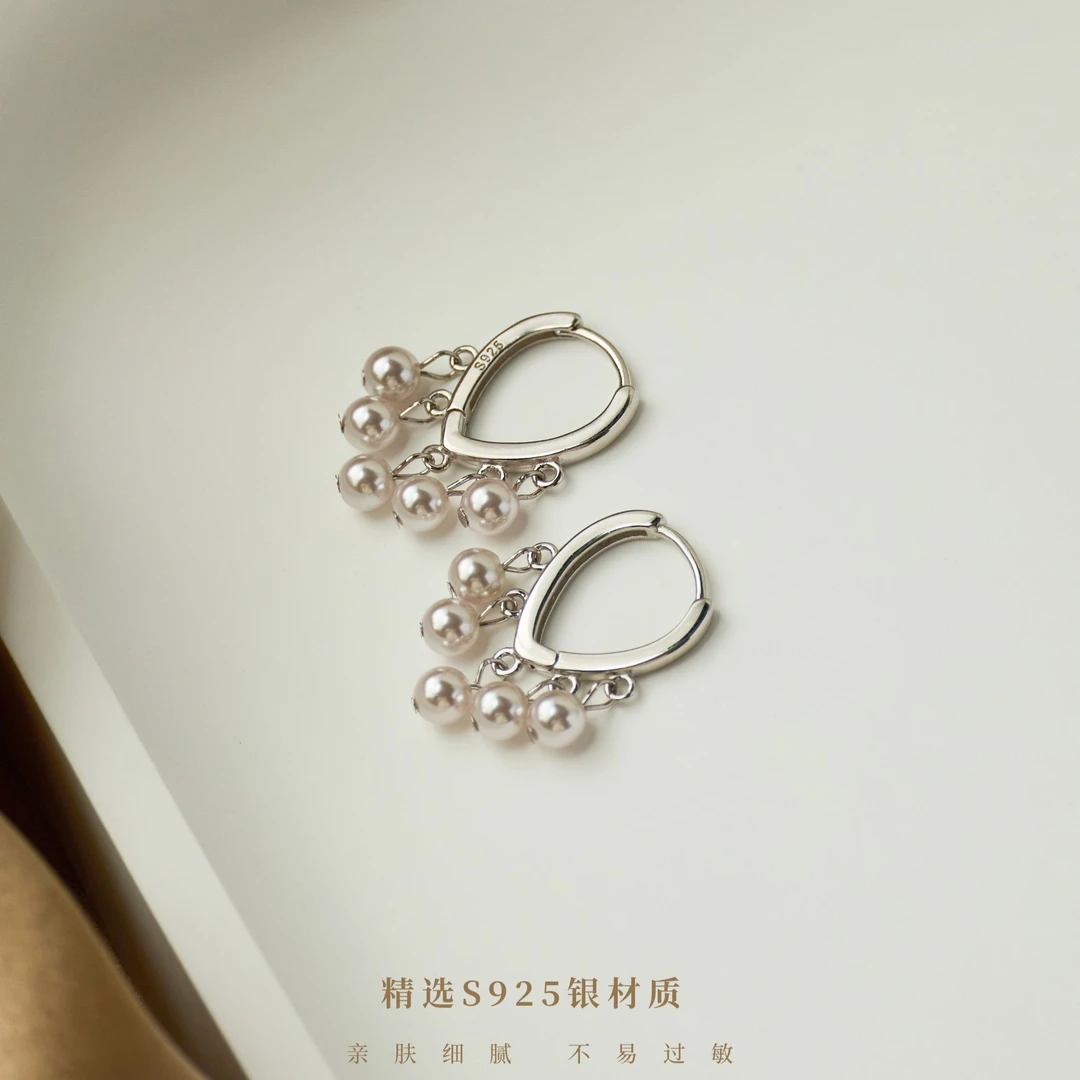 丽沁 925银耳饰 曼塔玫瑰紫珠流苏耳扣灵动温柔气质轻奢法式耳钉