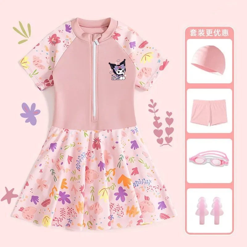 库洛米儿童泳衣女童中大童分体女孩游泳衣2025新款速干泳装