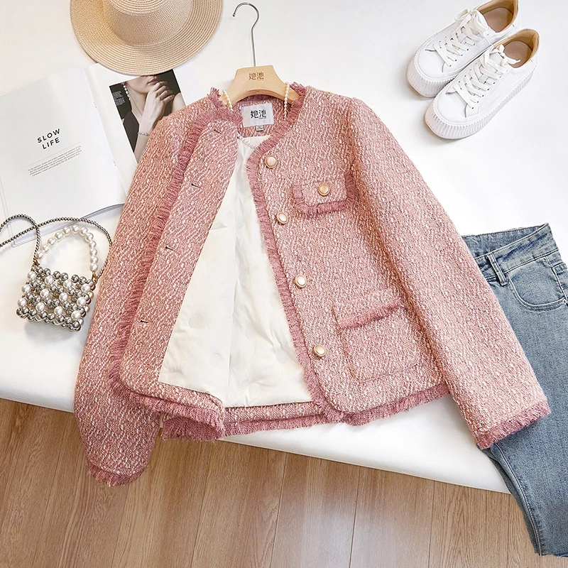 她池2025冬装新款女装时尚流苏边保暖小香风羽绒外套T44B8065A