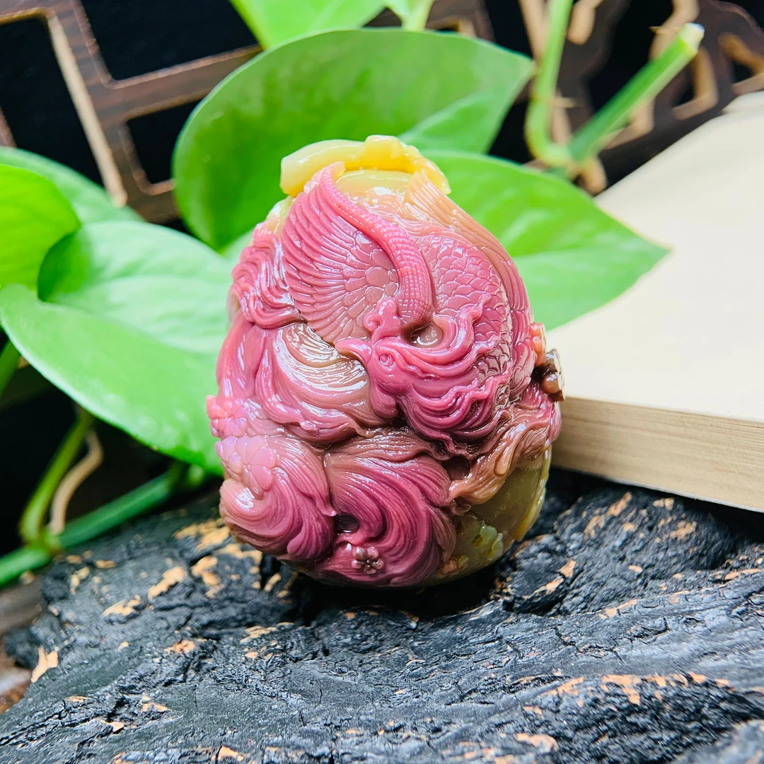 天然老矿原矿七彩盐源玛瑙手工精雕西瓜俏色凤凰葫芦挂件摆件