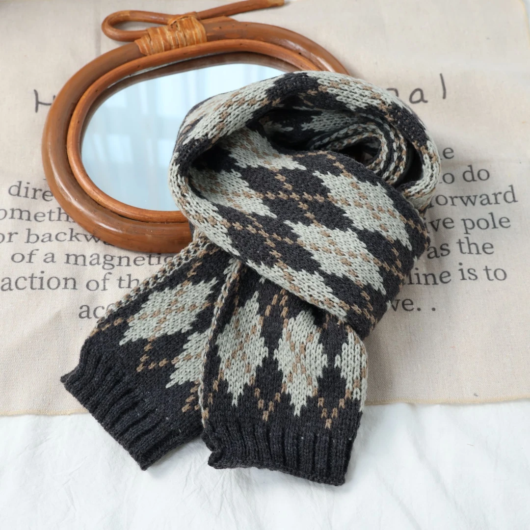 阿又秋冬儿童针织百搭保暖格子简约围巾wj001