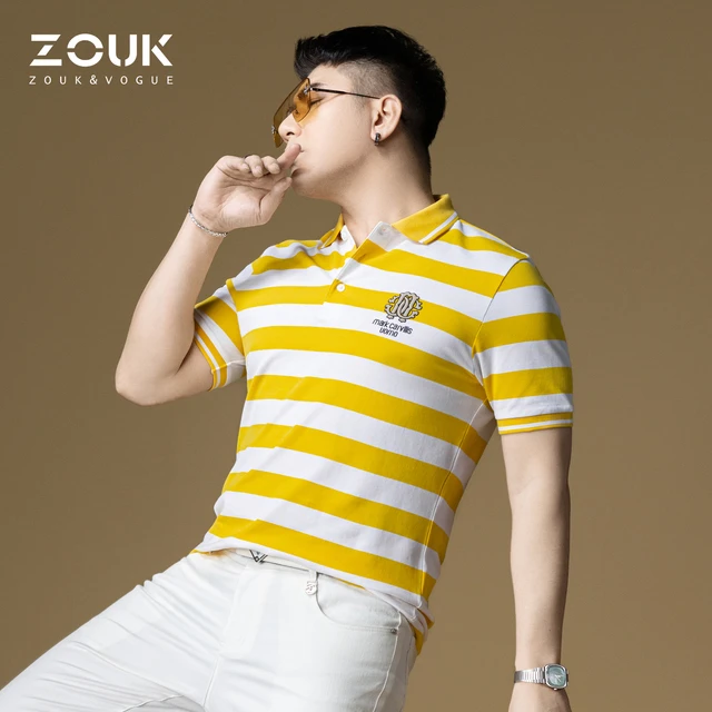 ZOUK男士高端polo衫翻领短袖t恤男2025新款纯棉潮流条纹上衣夏季