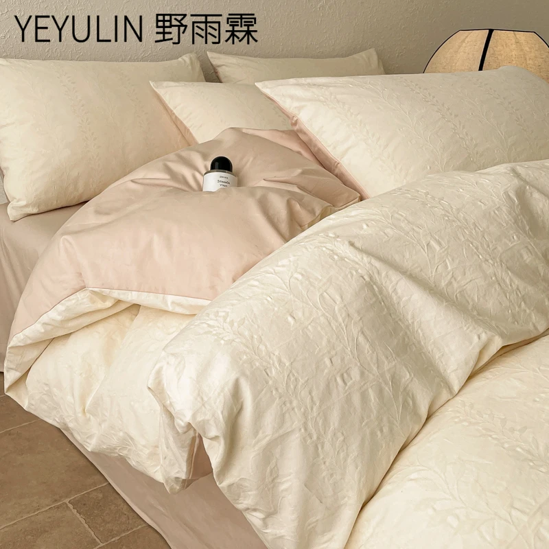 A类纯棉提花三层纱床上四件套全棉2025新款被套轻奢床单床笠床品