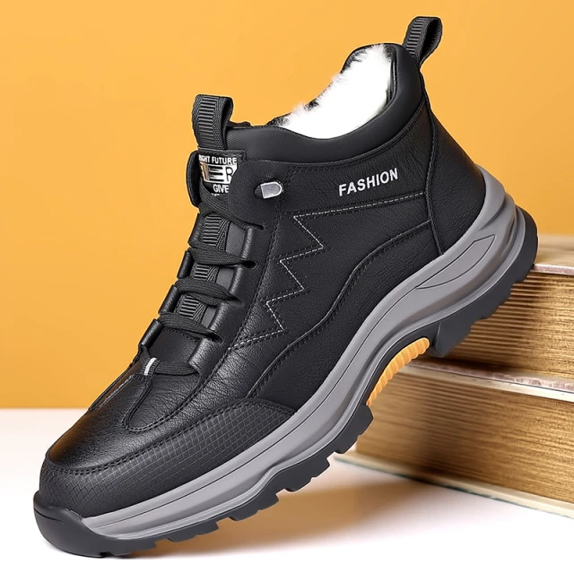 官网意尔康世家男鞋2025冬季新款真皮加绒高帮保暖棉皮鞋男士休闲