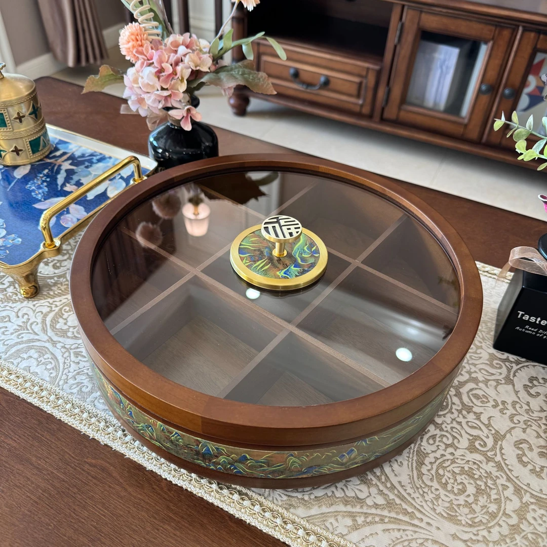 新中式干果盒黄铜把手果盘收纳盒高档轻奢客厅家用乔迁糖果零食盘