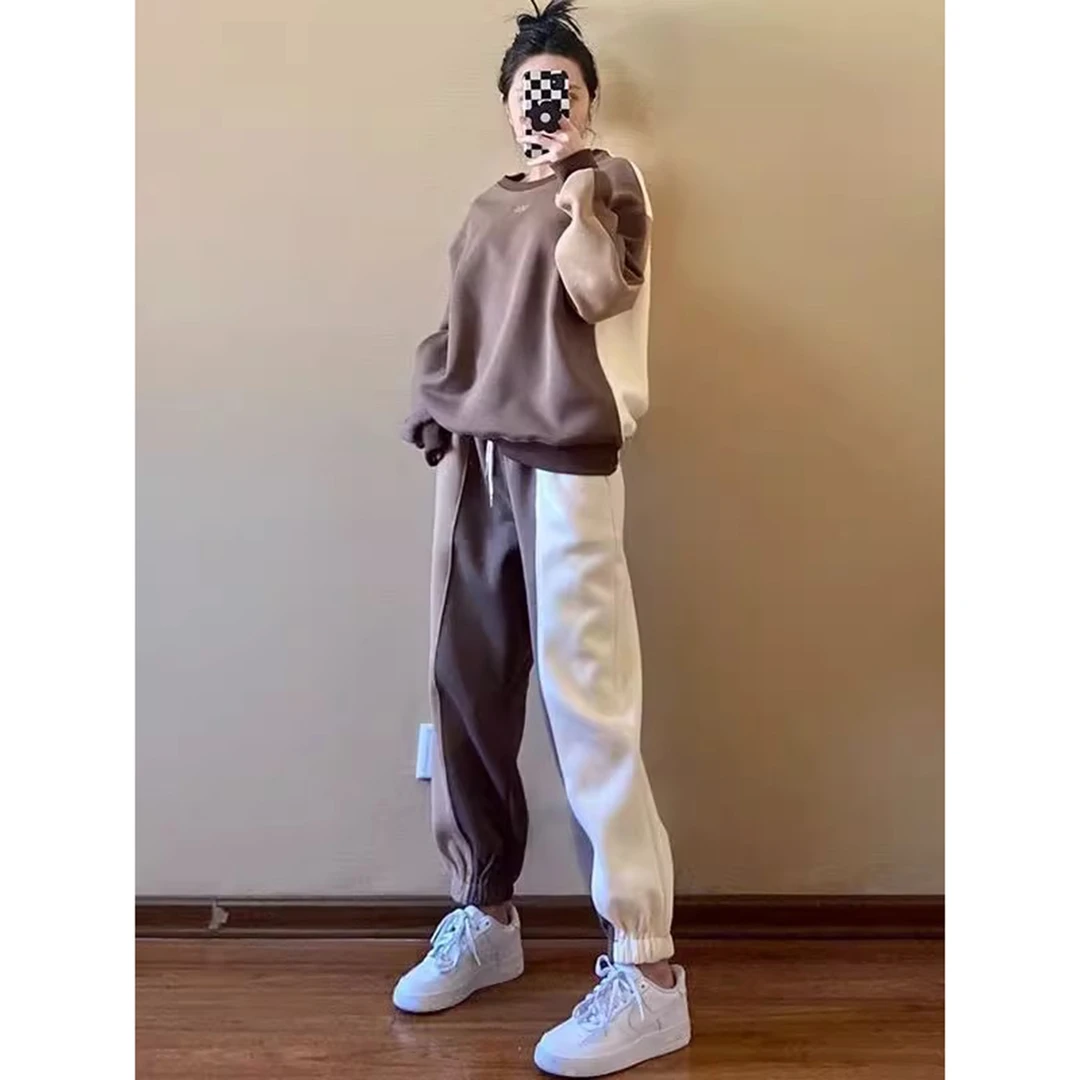 大码300斤欧货运动休闲套装女秋冬季新款遮肉显瘦长袖卫衣两件套