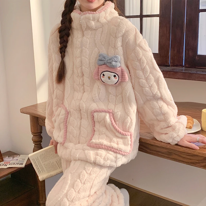 睡衣女冬款加绒加厚珊瑚绒保暖卡通甜美ins风少女外穿长袖家居服