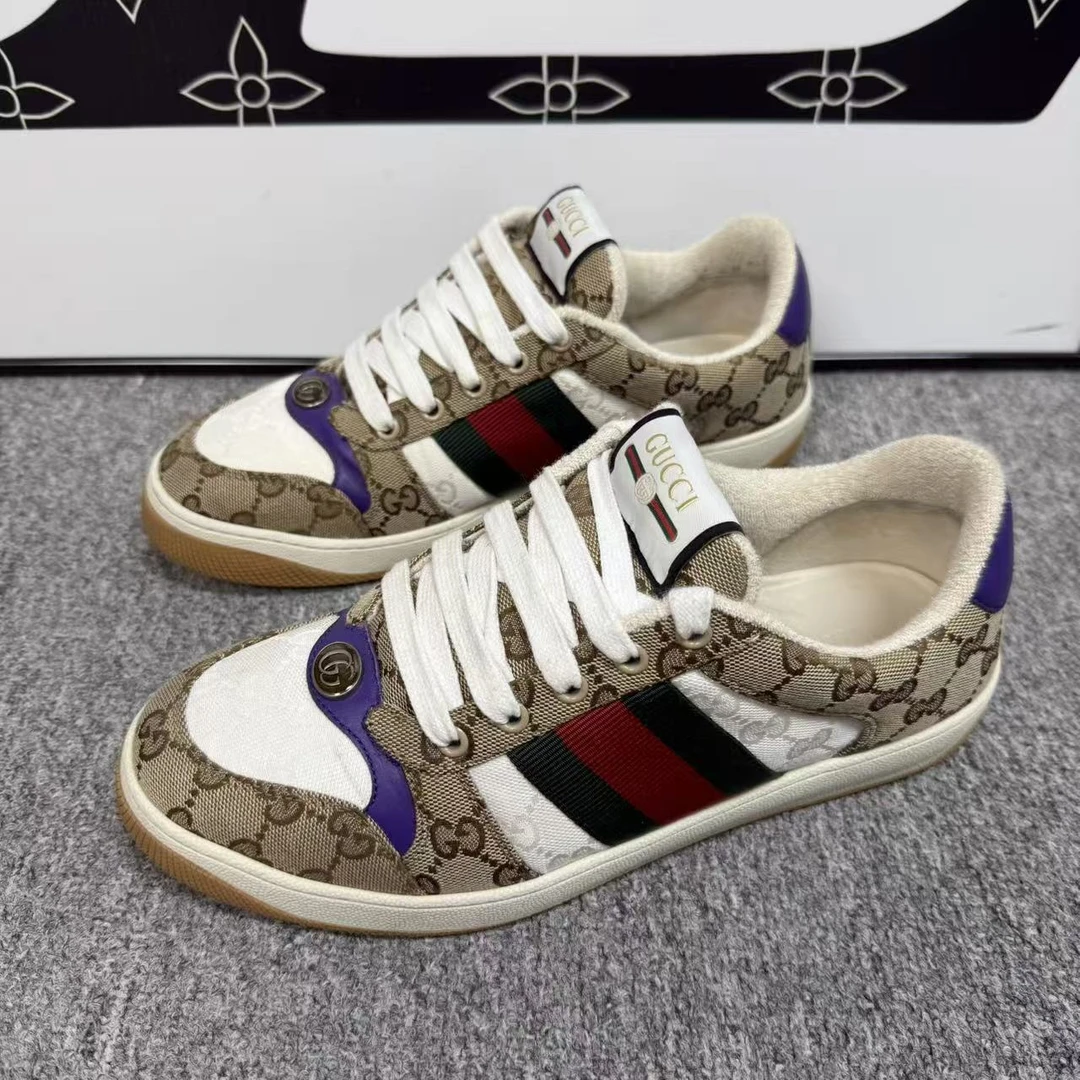 95新 GUCCI/古驰 男士白棕老花紫尾脏脏鞋41欧码 ddm3297