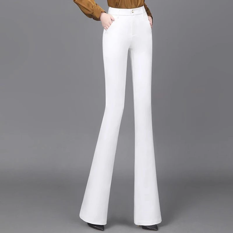 白色裤子2025秋冬加绒微喇裤女士高腰修身显瘦弹力大码百搭喇叭裤