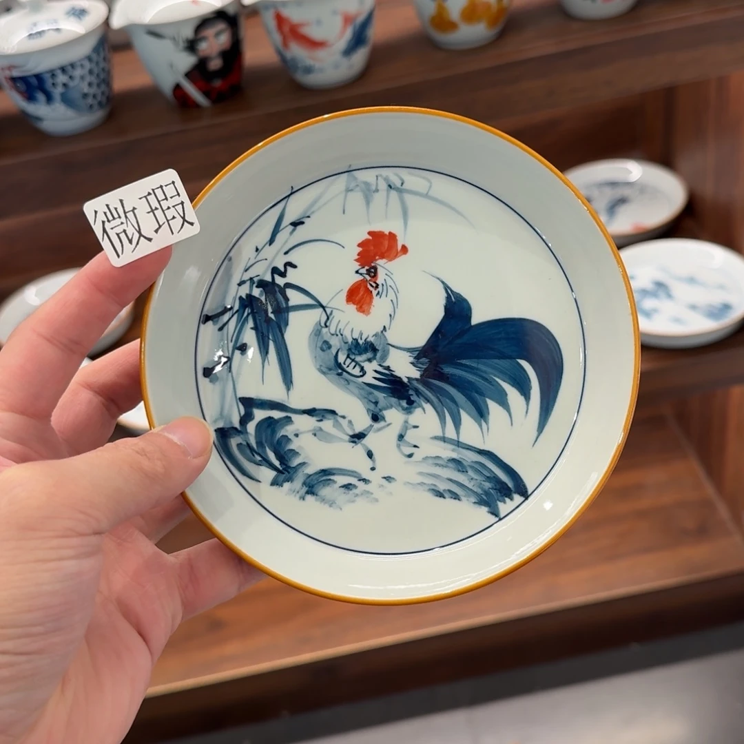 釉下手绘茶具微瑕