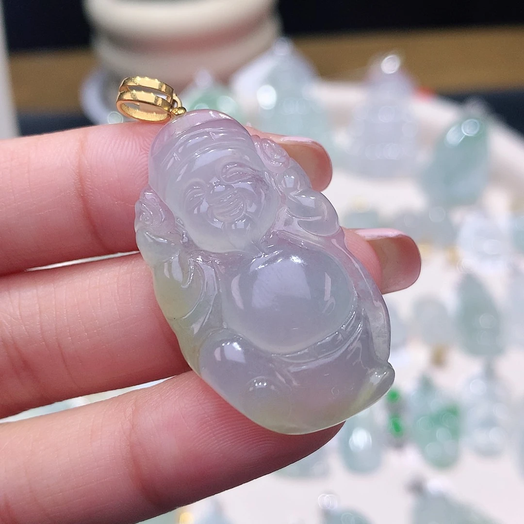 颈饰18K金镶嵌翡翠财神