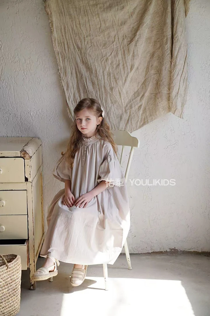 韩系童装公主风女童连衣裙公主裙灯笼袖设计优雅夏季棉裙子洋气