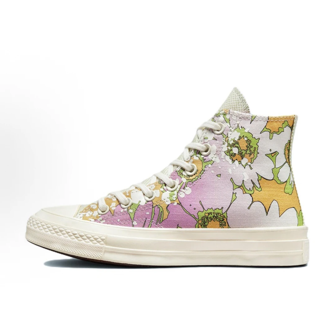 匡威 1970s Chuck Taylor 花卉 高帮帆布鞋 白紫绿 原盒 A00537