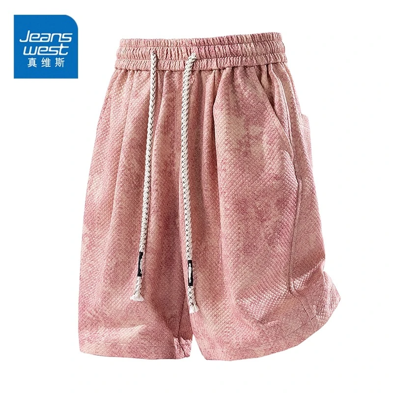 Jeanswest/真维斯夏季薄款扎染休闲短裤男生潮牌宽松运动五分裤子