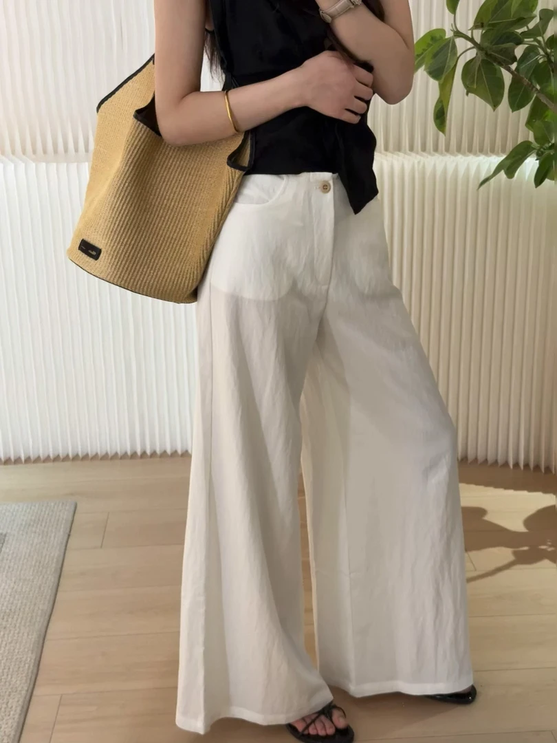 慵懒大阔腿休闲裤百搭白色高腰