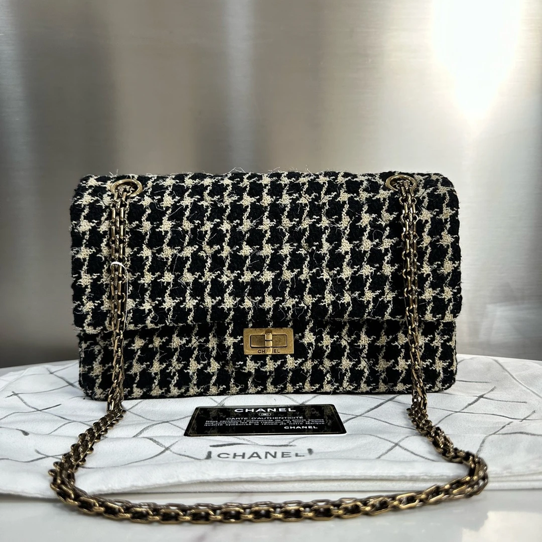 99新 Chanel/香奈儿 2.55千鸟格口盖包单肩包斜挎包 12488719