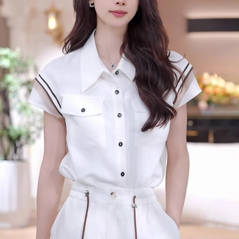 白色衬衫女短袖2025夏季新款轻奢高级感洋气减龄宽松休闲显瘦上衣
