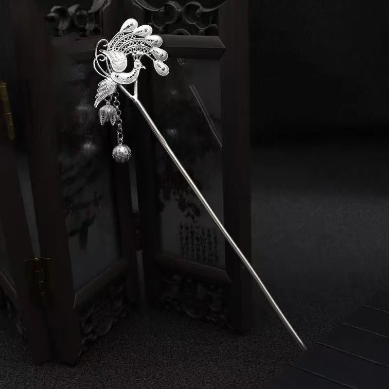 银制品 孔雀发簪0356