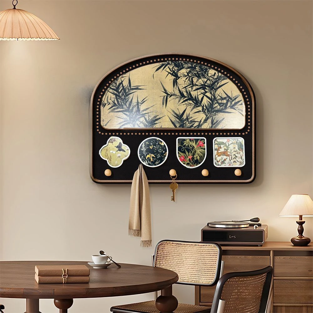 竹暖新居餐厅装饰画洞洞板饭厅挂画法式复古餐桌背景墙收纳置物架