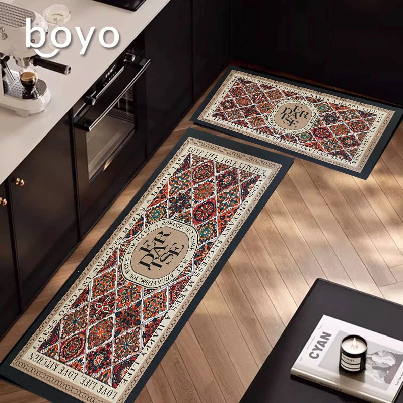 【厨房垫套装】120*40+60*40-吸水防滑不渗透厨房地垫可裁剪-民族风