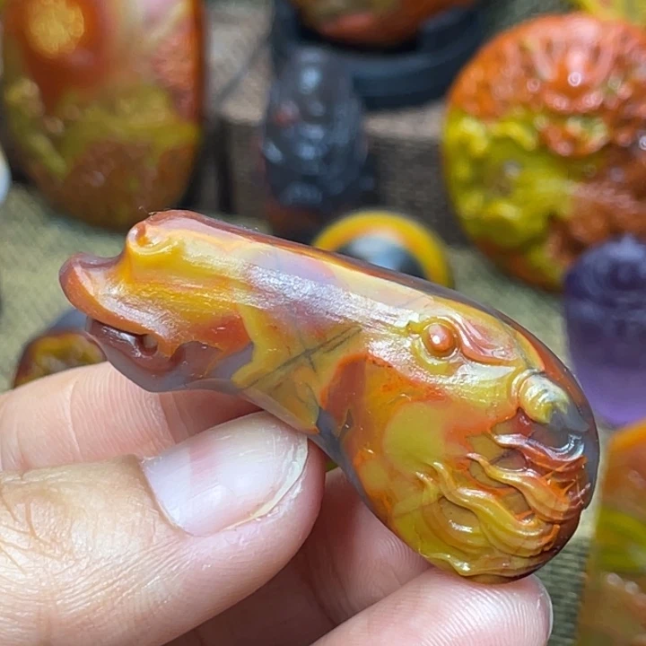 玛瑙/玉髓未镶嵌吊坠(不含链)北票阴阳脸仿古马头