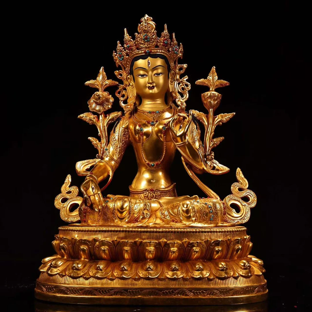 鎏金纯铜藏式文殊菩萨铜像家用桌面摆件