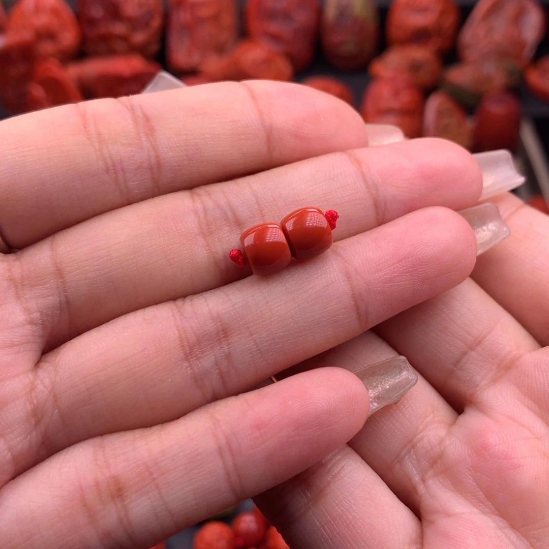 南红玛瑙南红川料原矿直切对珠7.4mm未镶嵌