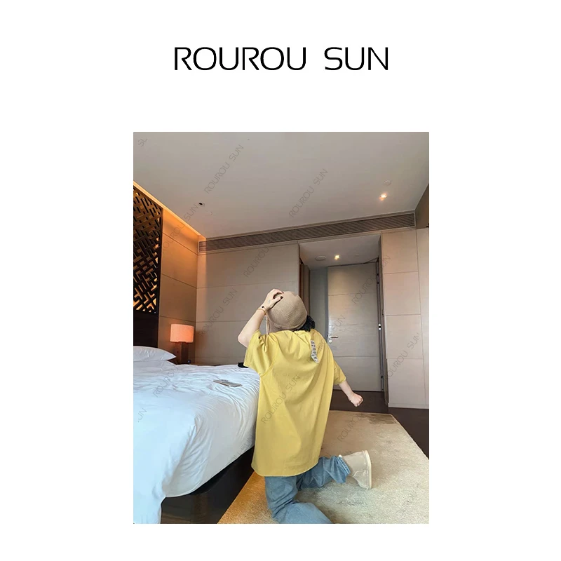 28663早秋款女装美式潮牌复古时尚圆领宽松纯棉短袖T恤